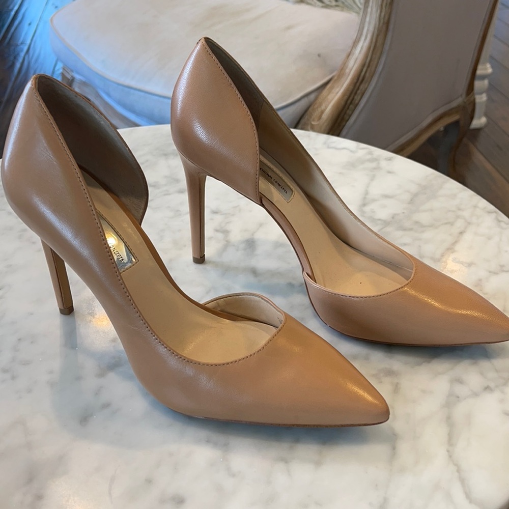 INC tan pointed toe leather pumps heels sandalNEW